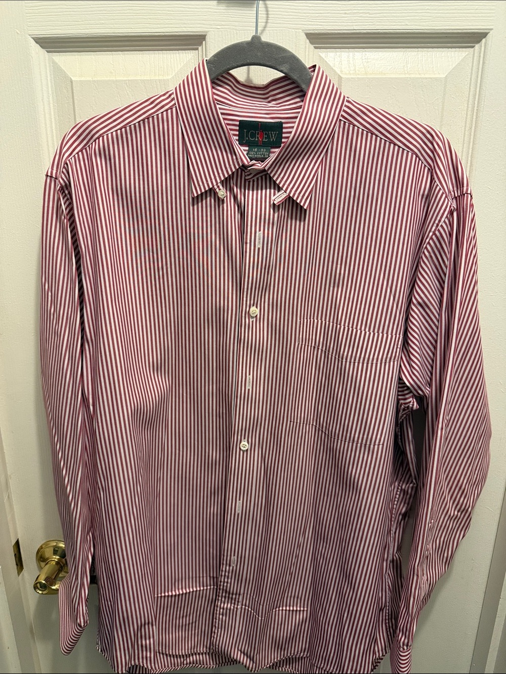 Vintage Y2K J. Crew Oarsman Men's Red and White Striped Dress Shirt